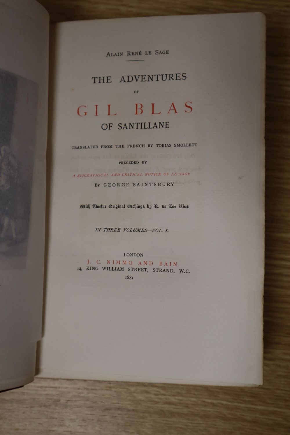 Le Sage, Alain Rene - The Adventures of Gil Blas of Santillane, translated by Tobias Smollet, 3 vols, 8vo, with 12 etched plates, toget